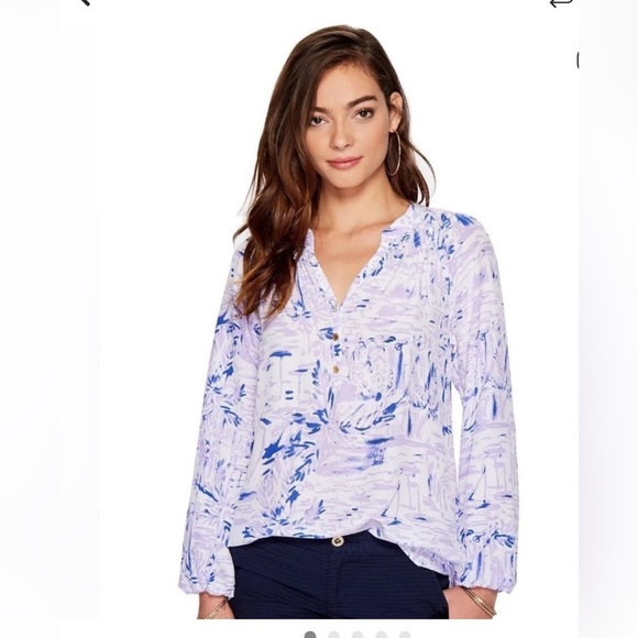 Lilly Pulitzer Tops - Lilly Pulitzer Size XXS Elsa Top in Rock the Boat Silk Blouse